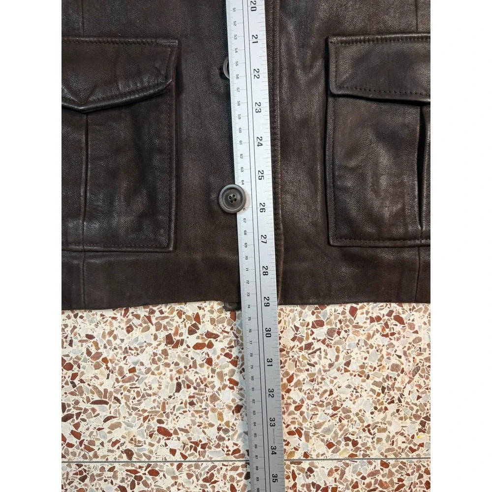 Oakwood Classic Mens Brown Leather Jacket Vintage Button Front Coat Large